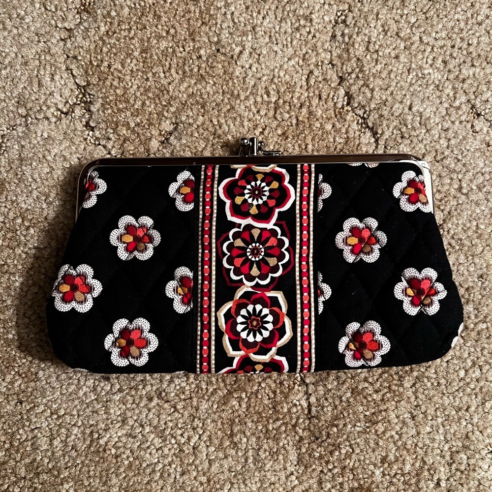 Vera Bradley Black Clutch with Red Floral Design